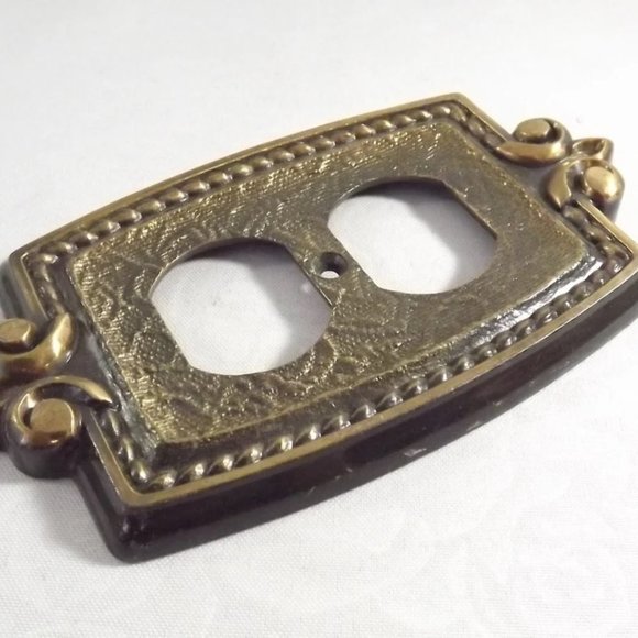 Vintage Brass Finish Switch Plate Cover, Electrical Outlet Cover for Two Plugs - Picture 2 of 10
